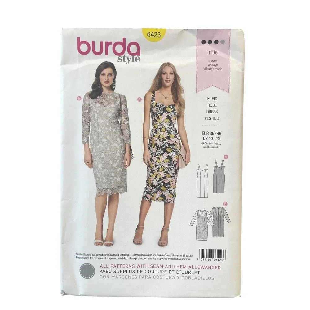 Burda Style 6423 Dress US 10-20 Fitted Sheath Pencil